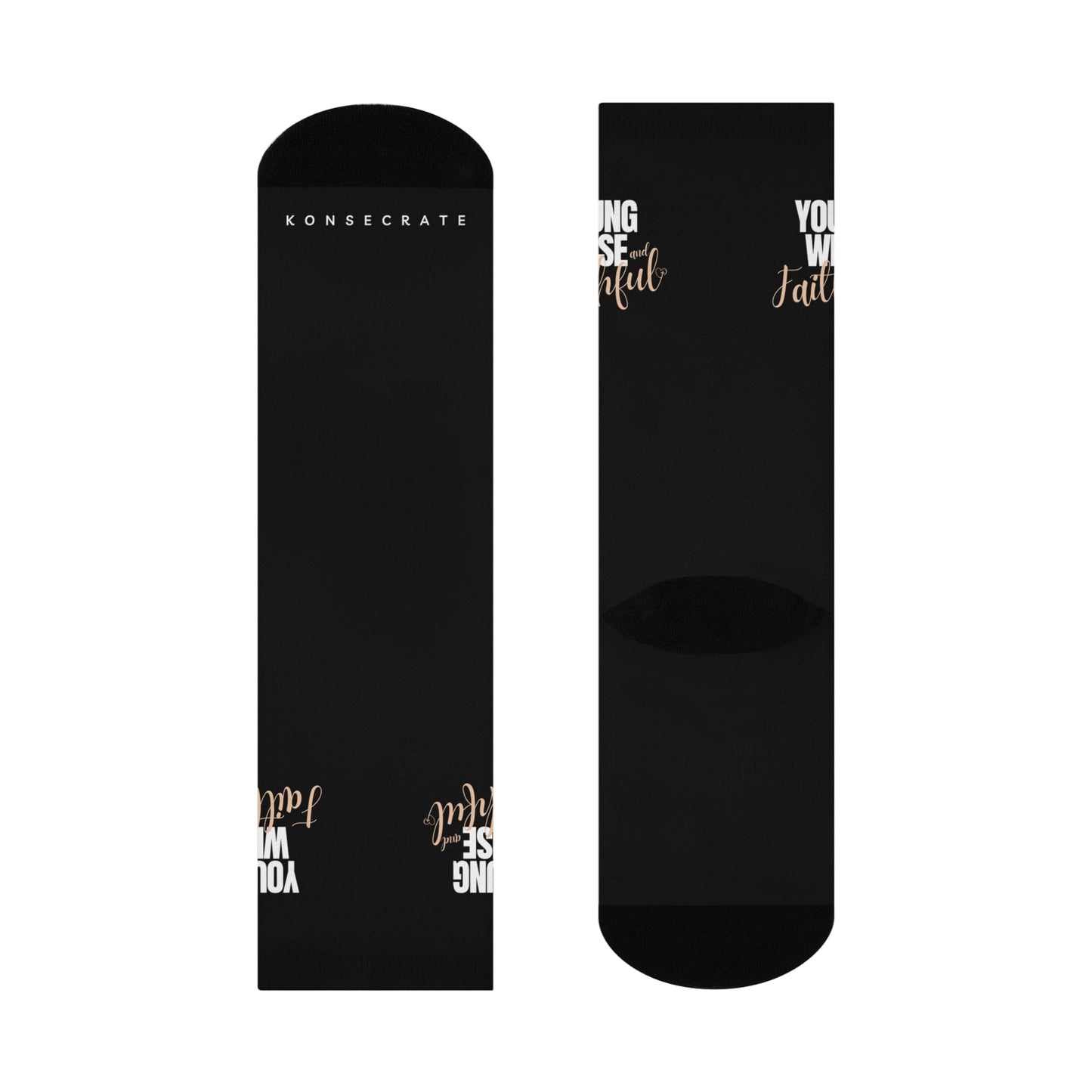 Young, Wise, & Faithful Cushioned Crew Socks - White/Tan