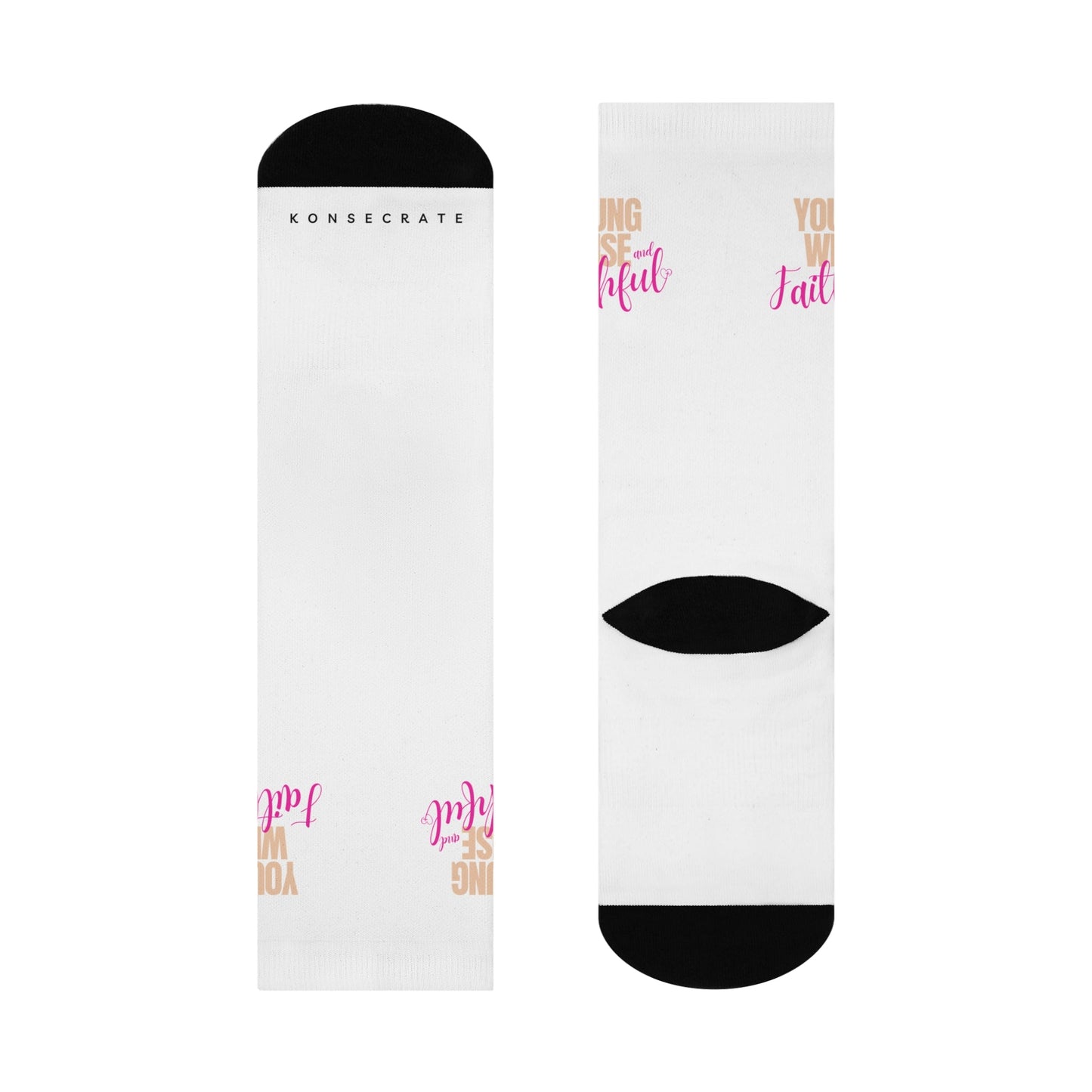 Young, Wise, & Faithful Cushioned Crew Socks - White/Pink
