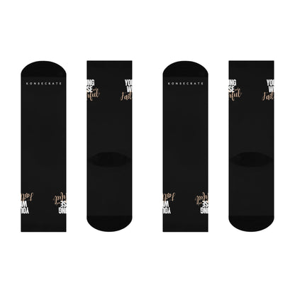 Young, Wise, & Faithful Cushioned Crew Socks - White/Tan