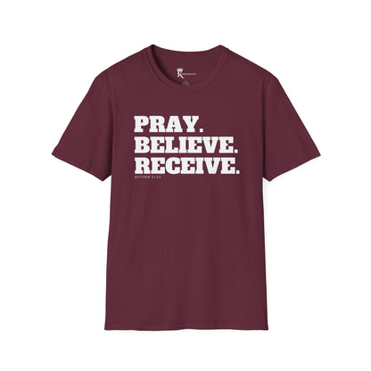 Pray, Believe, Receive T-Shirt  – Bold Faith Collection