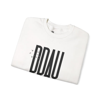 White sweatshirt with black text "PRAY" on a white background