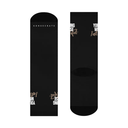 Young, Wise, & Faithful Cushioned Crew Socks - White/Tan