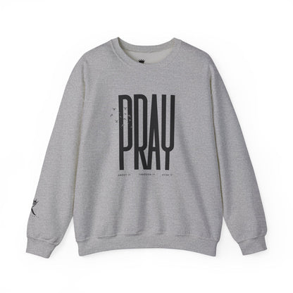 Sport Grey sweatshirt with 'PRAY' text on a white background