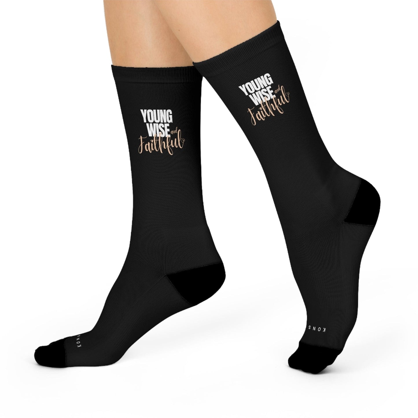 Young, Wise, & Faithful Cushioned Crew Socks - White/Tan