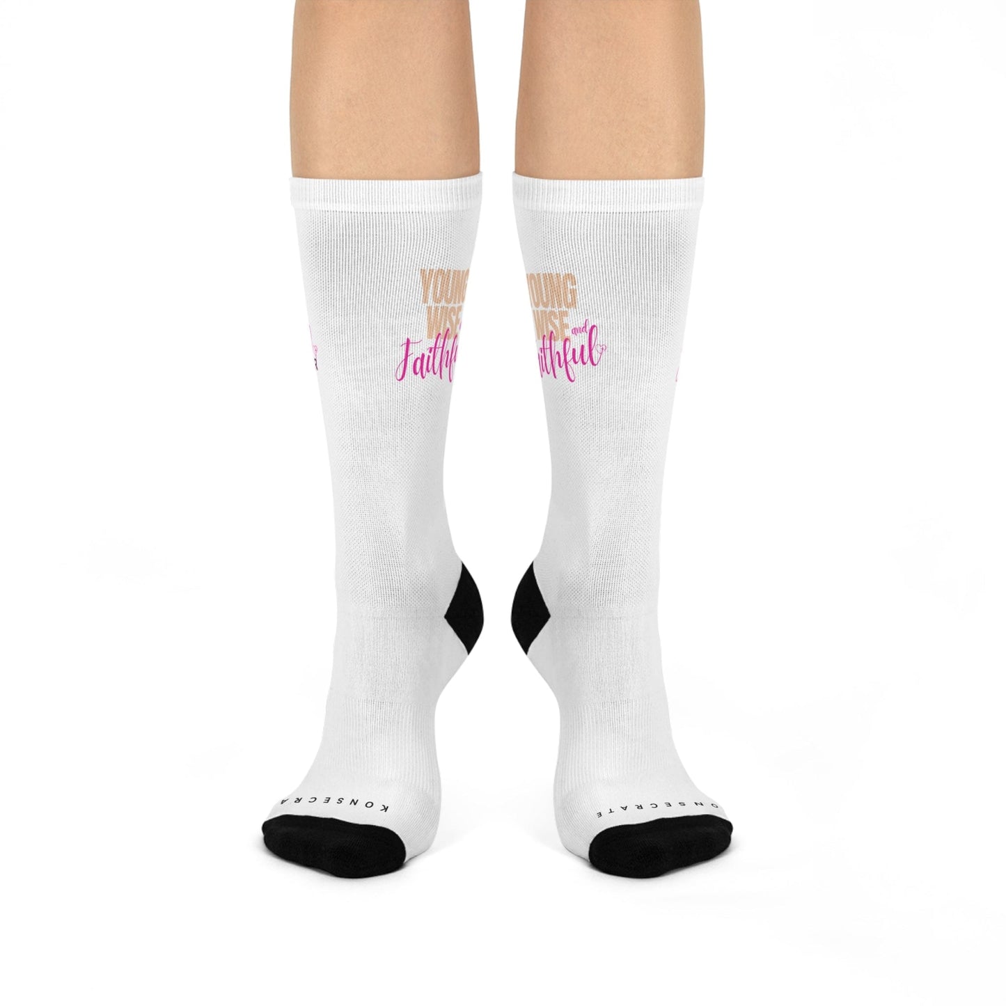 Young, Wise, & Faithful Cushioned Crew Socks - White/Pink
