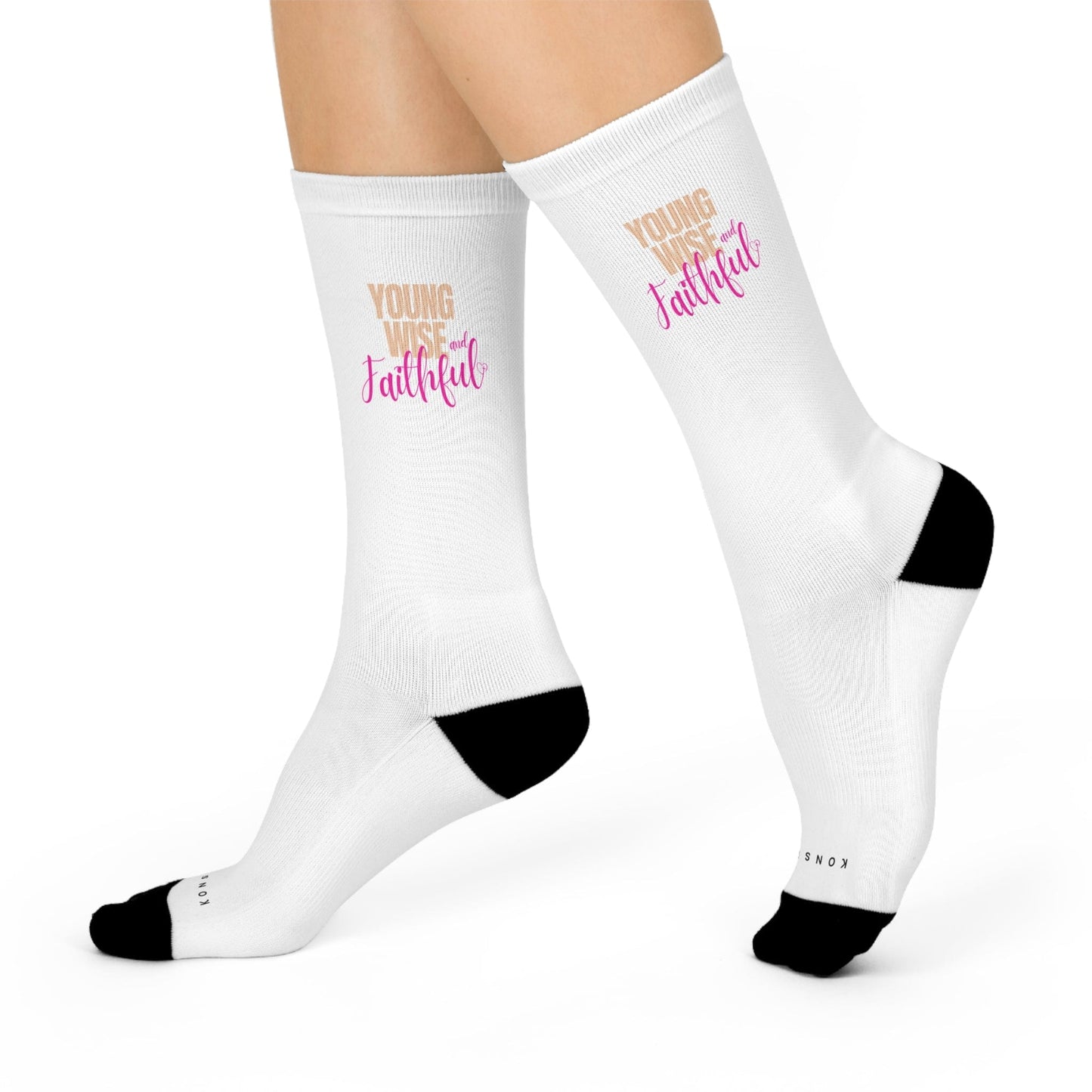Young, Wise, & Faithful Cushioned Crew Socks - White/Pink
