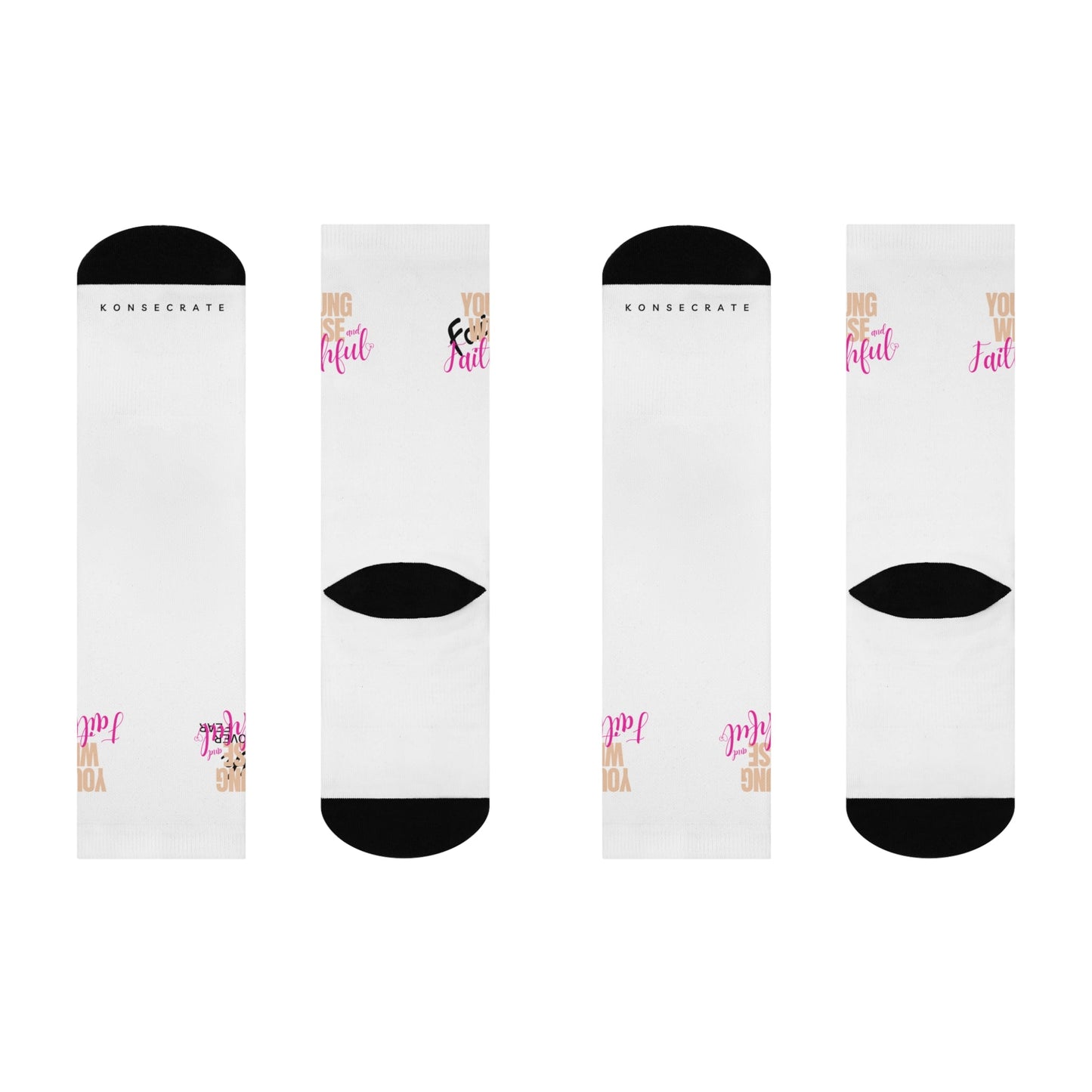 Young, Wise, & Faithful Cushioned Crew Socks - White/Pink