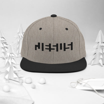 Heather/Black snapback with "Jesus" embroidery