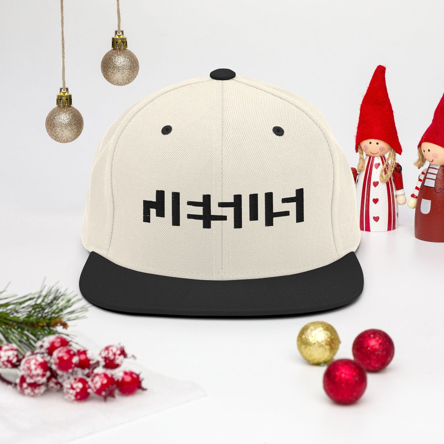 Natural/ Black snapback with "Jesus" embroidery