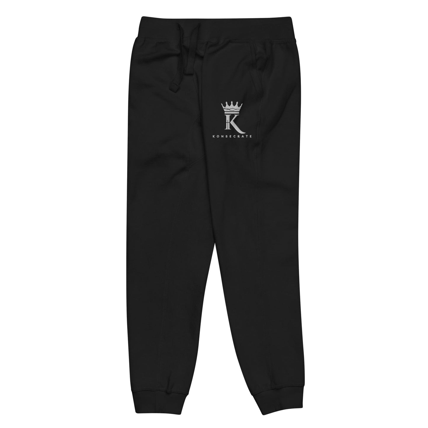 left view of black Joggers with Konsecrate Signature logo on upper left leg