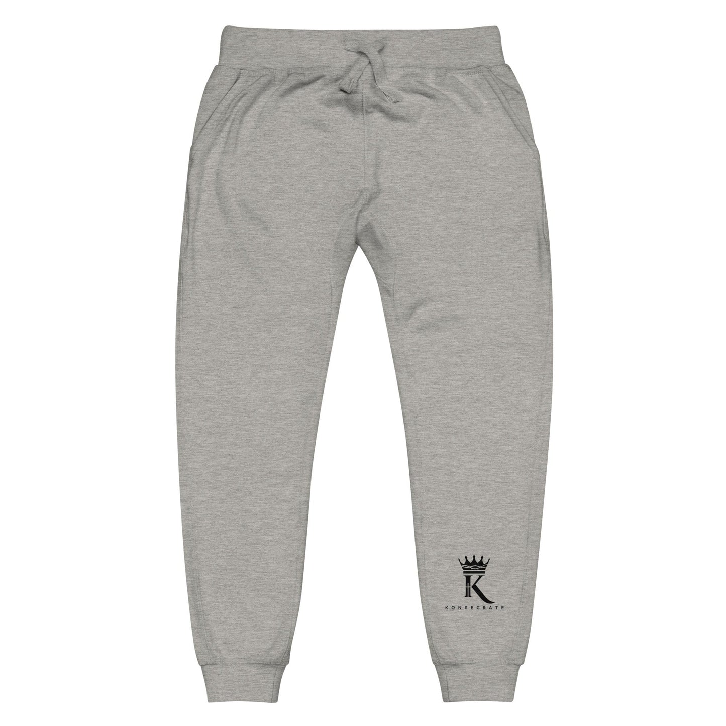 front view of carbon grey Joggers with black Konsecrate Signature logo on left leg