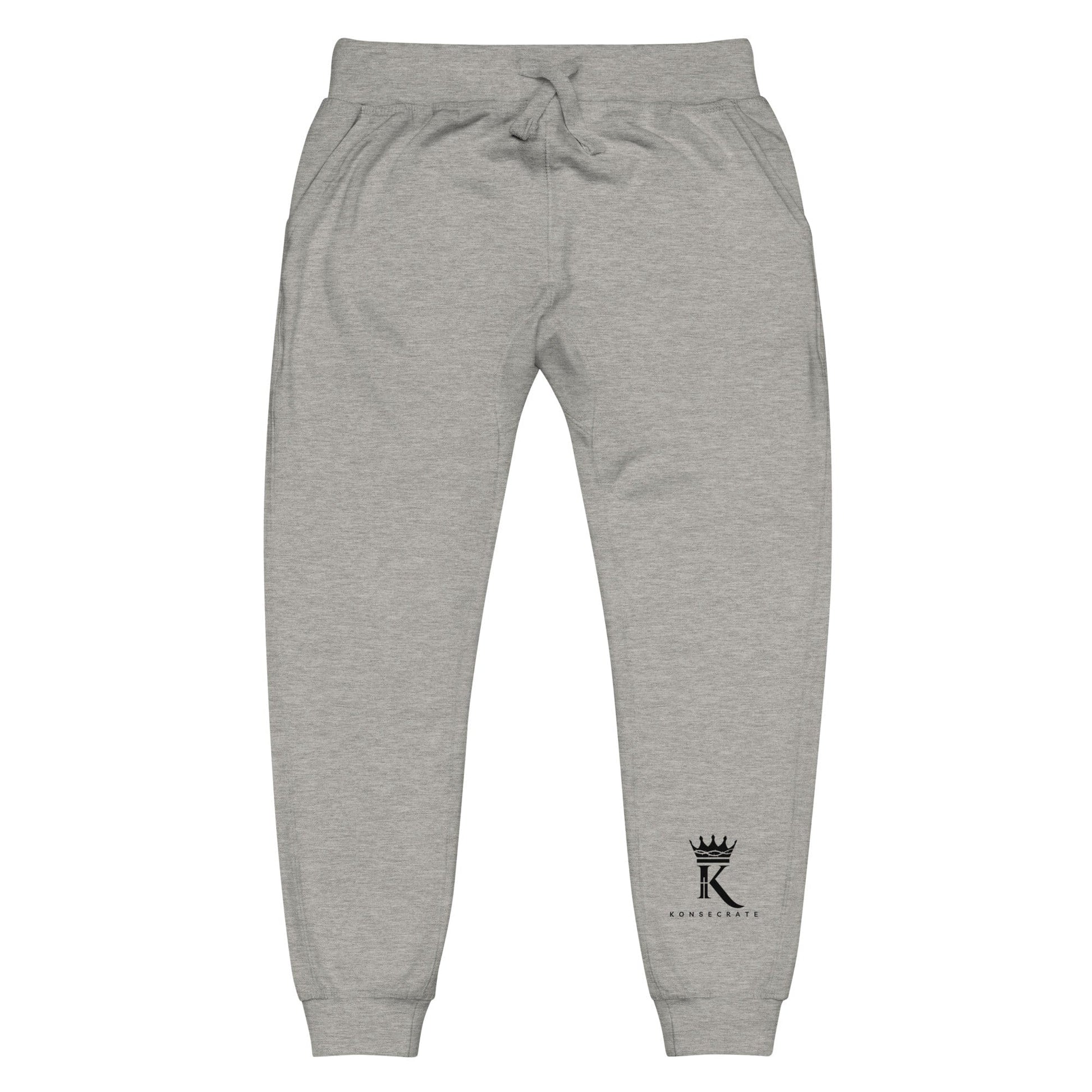 front view of carbon grey Joggers with black Konsecrate Signature logo on left leg
