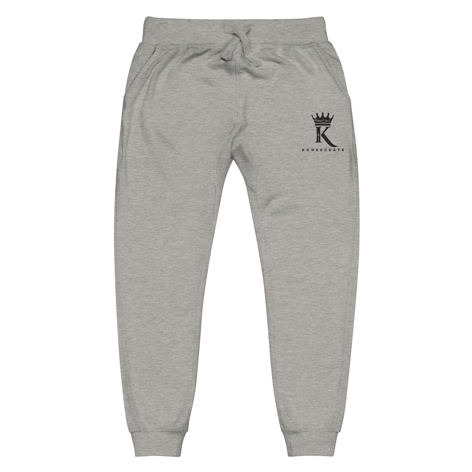 front view of carbon grey Joggers with black Konsecrate Signature logo