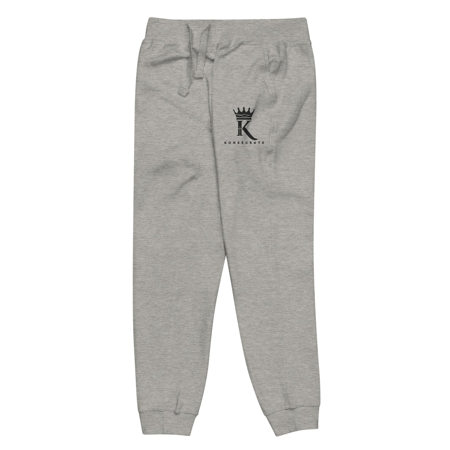 left view of carbon grey Joggers with black Konsecrate Signature logo