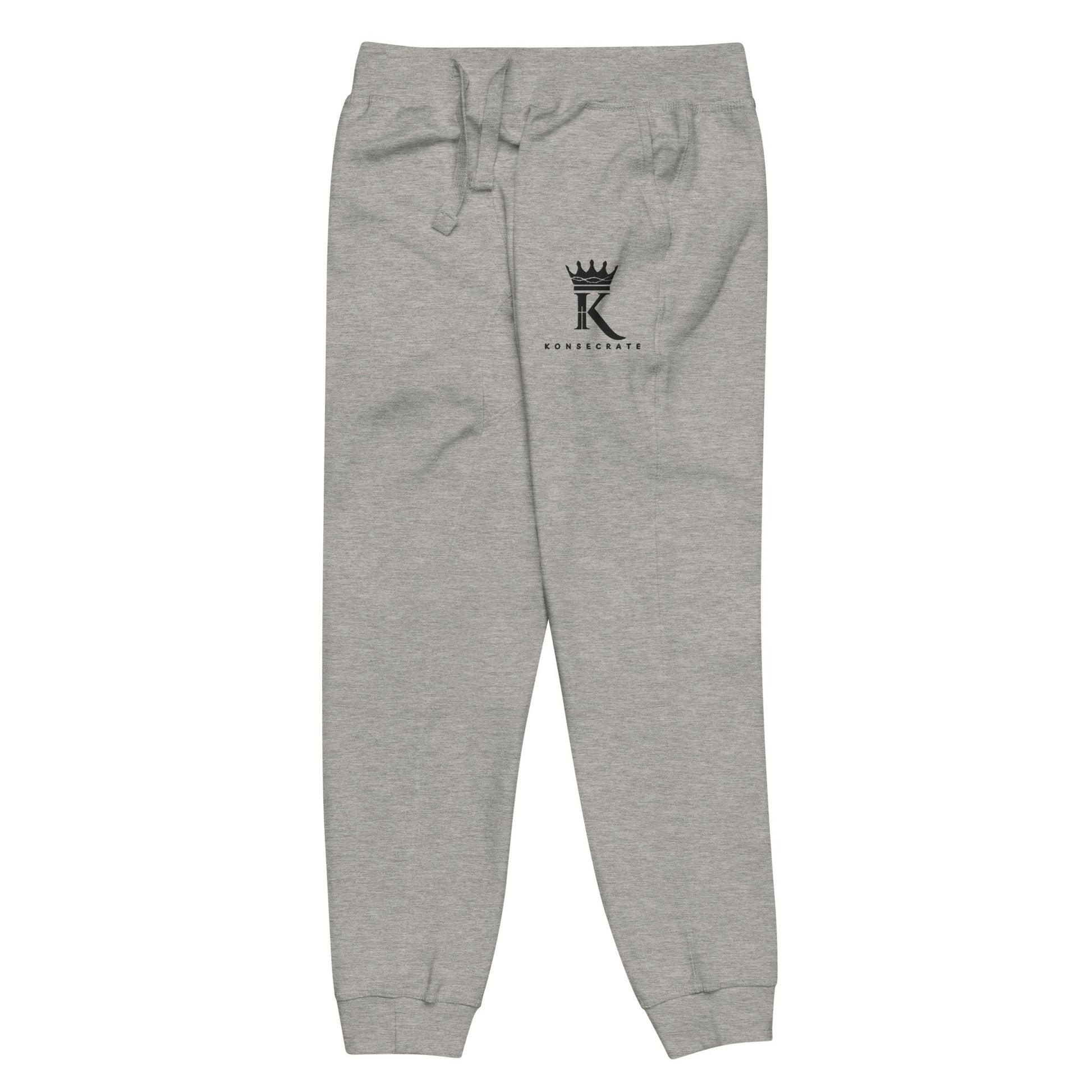 left view of carbon grey Joggers with black Konsecrate Signature logo