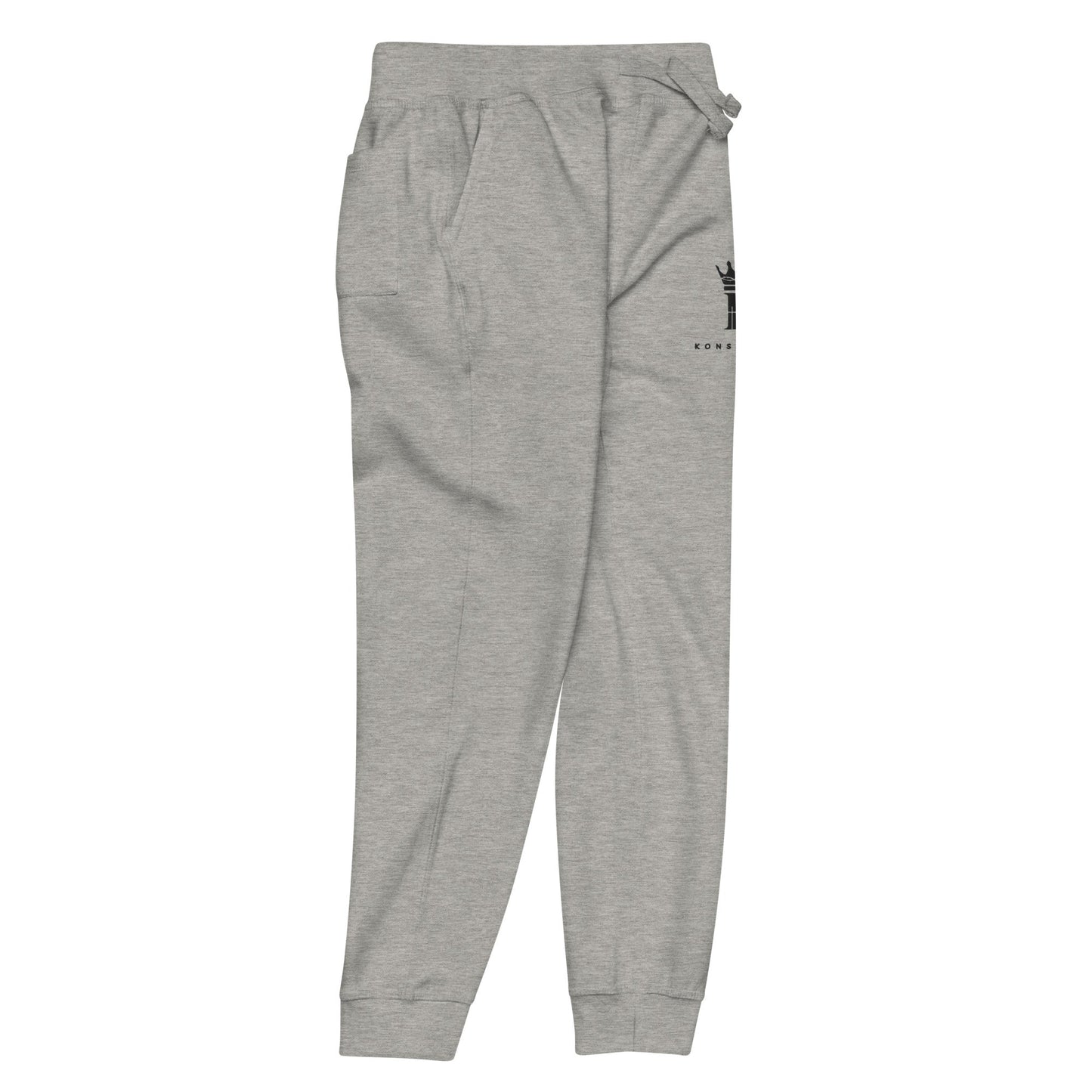 right view of carbon grey Joggers with black Konsecrate Signature logo