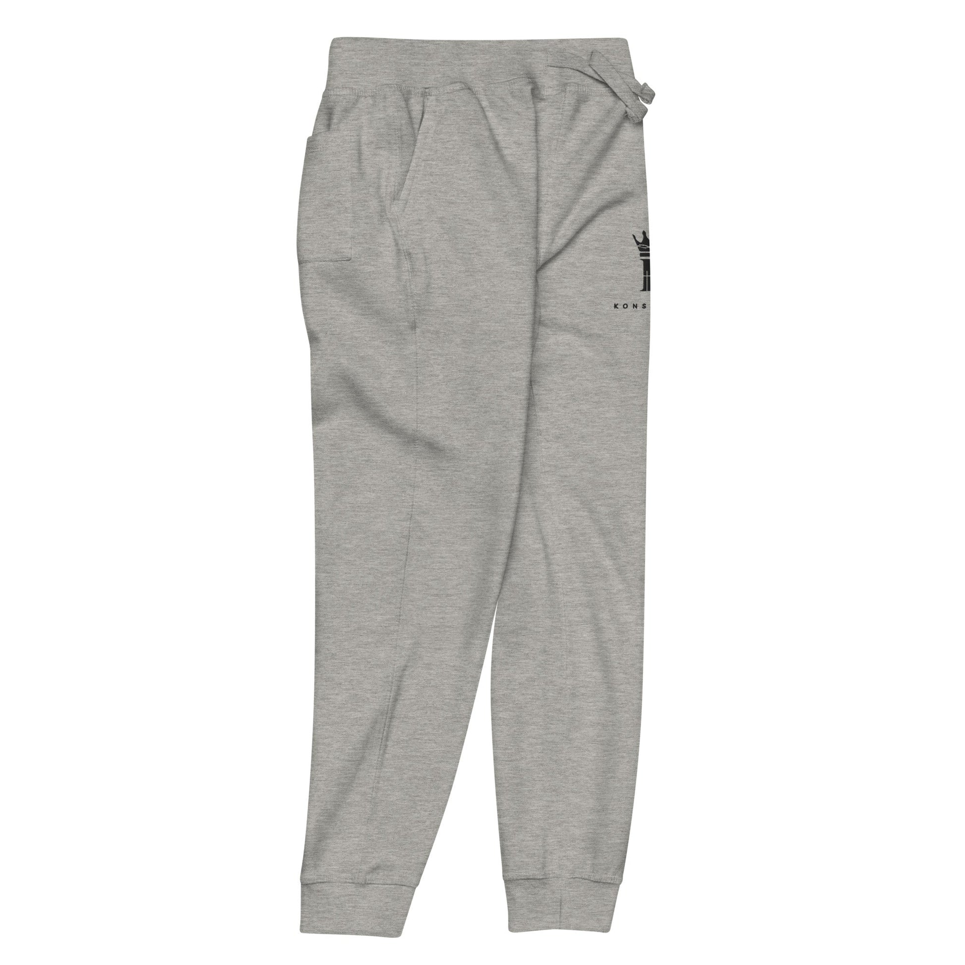 right view of carbon grey Joggers with black Konsecrate Signature logo