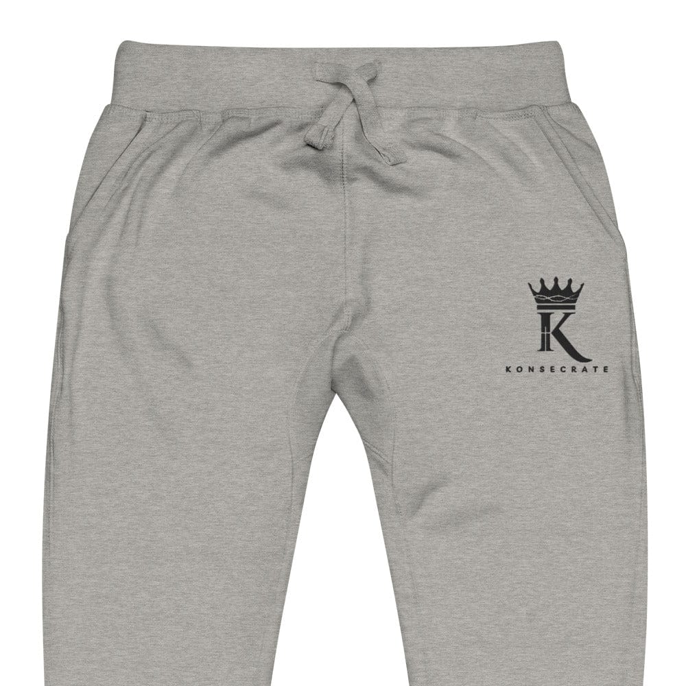 front view close-up of carbon grey Joggers with black Konsecrate Signature logo