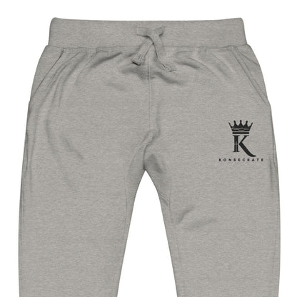 front view close-up of carbon grey Joggers with black Konsecrate Signature logo