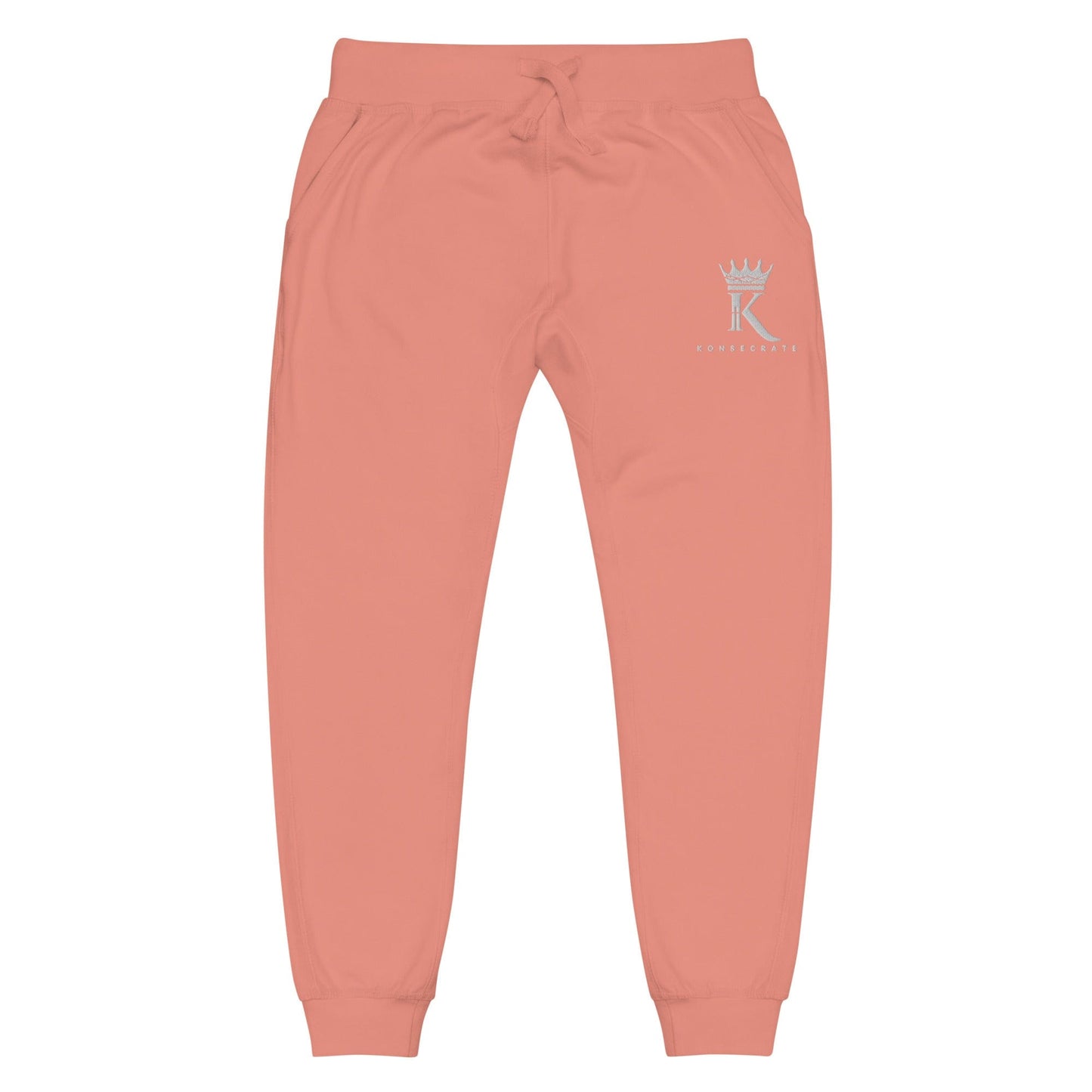 front view of dusty rose Joggers with Konsecrate Signature logo on upper left leg