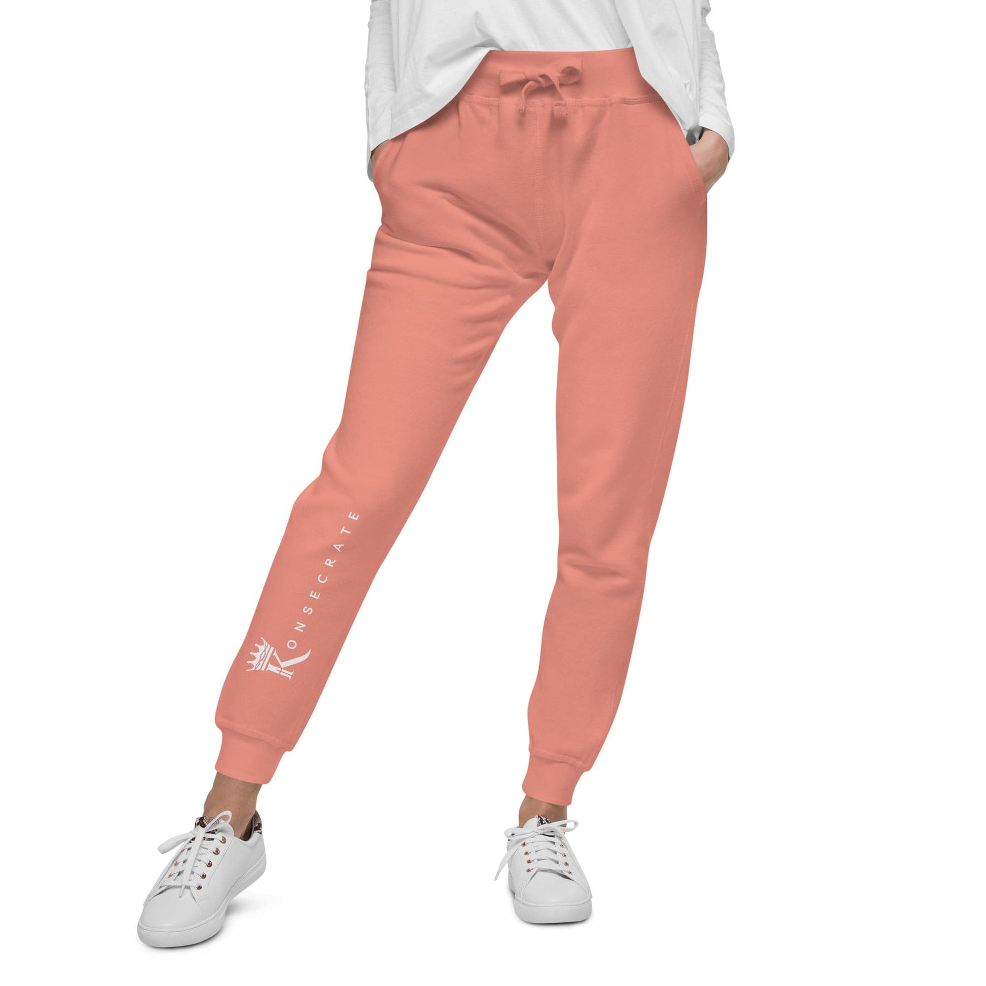 Front view of woman wearing Dusty Rose Konsecrate Signature Jogger 