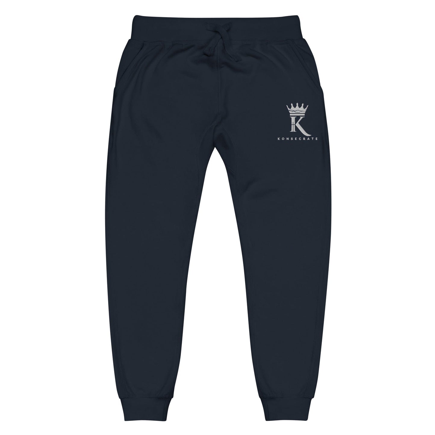 front view of navy blazer Joggers with Konsecrate Signature logo on upper left leg
