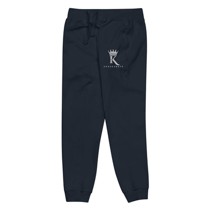 left view of navy blazer Joggers with Konsecrate Signature logo on upper left leg