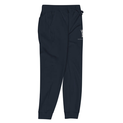 right view of navy blazer Joggers with Konsecrate Signature logo on upper left leg