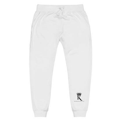 front view of white Joggers with black Konsecrate Signature logo on left leg
