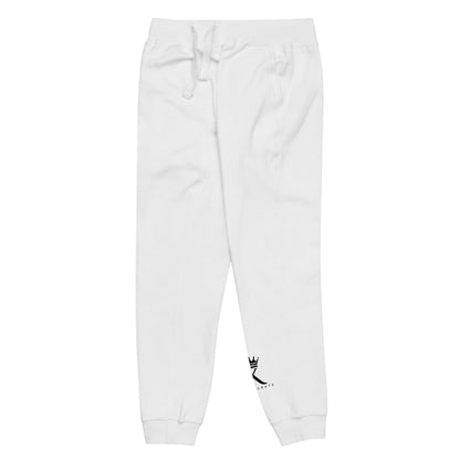 left view of white Joggers with black Konsecrate Signature logo on left leg