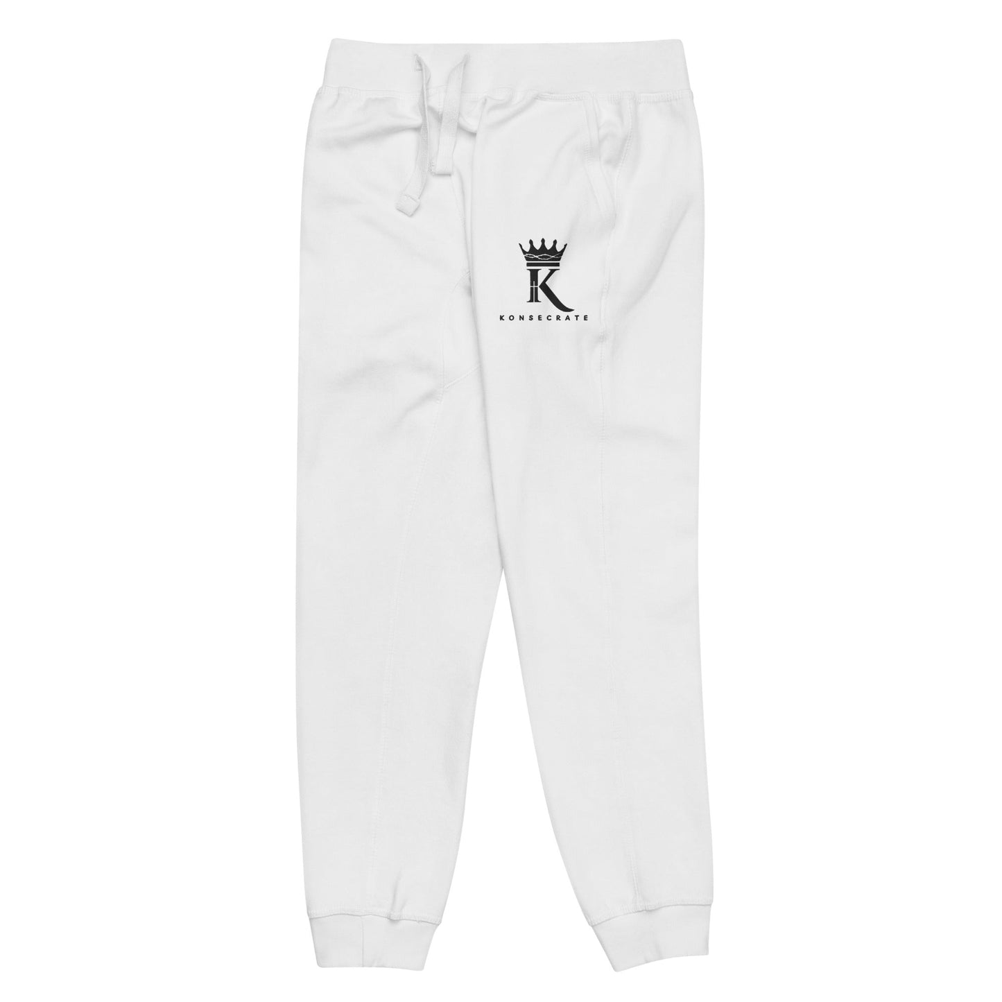 left view of white Joggers with black Konsecrate Signature logo