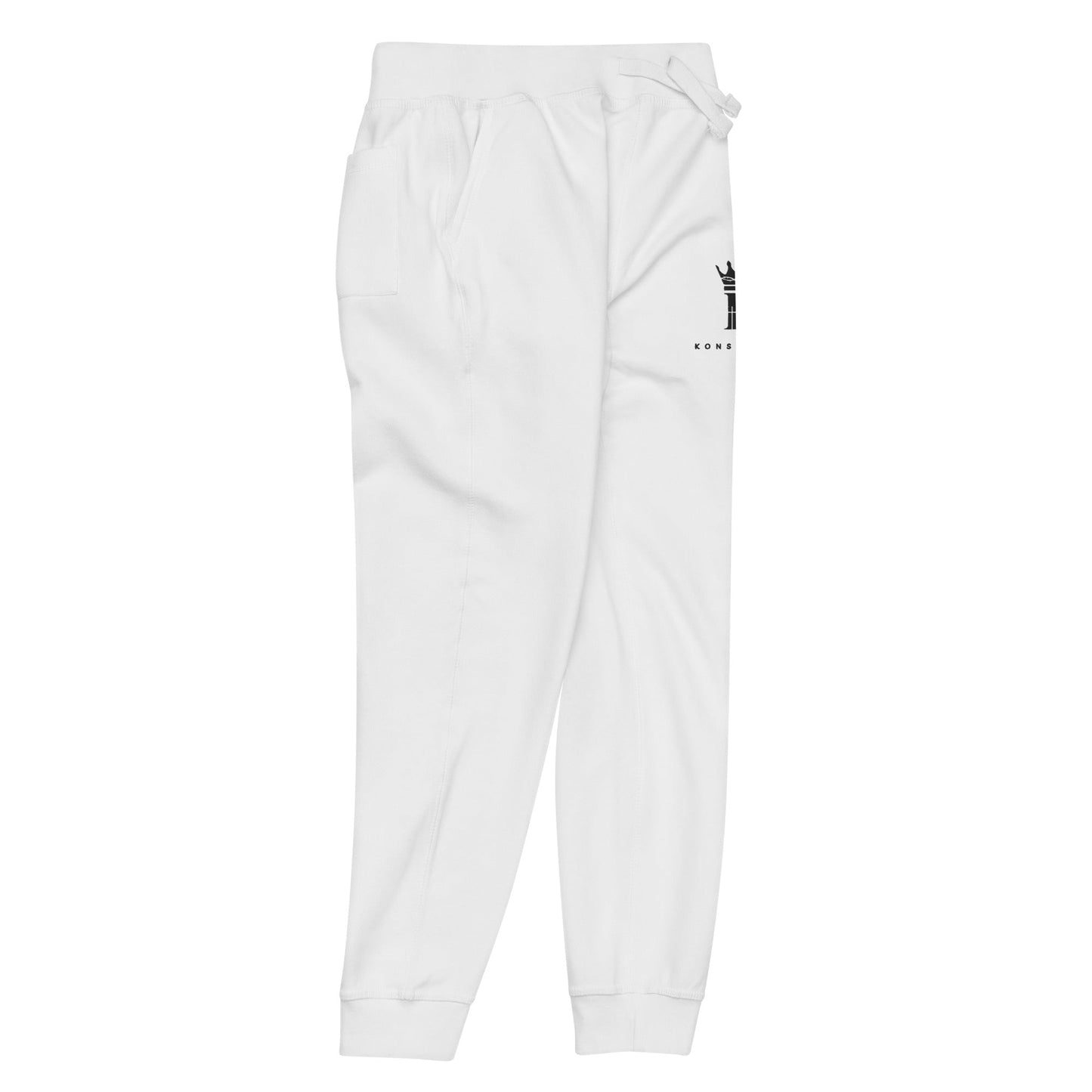 right view of white Joggers with black Konsecrate Signature logo