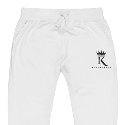 front view close-up of white Joggers with black Konsecrate Signature logo